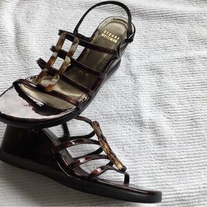 Stuart Weitzman Brown Tortoiseshell Strappy Wedge Sandals
